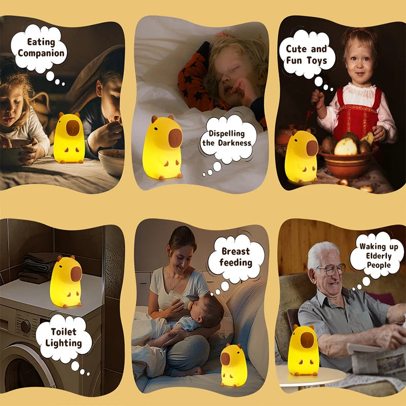 Capybara Night Light – Cute Soft Silicone LED Lamp (Rechargeable)