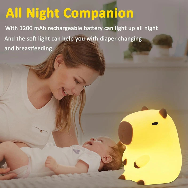Capybara Night Light – Cute Soft Silicone LED Lamp (Rechargeable)