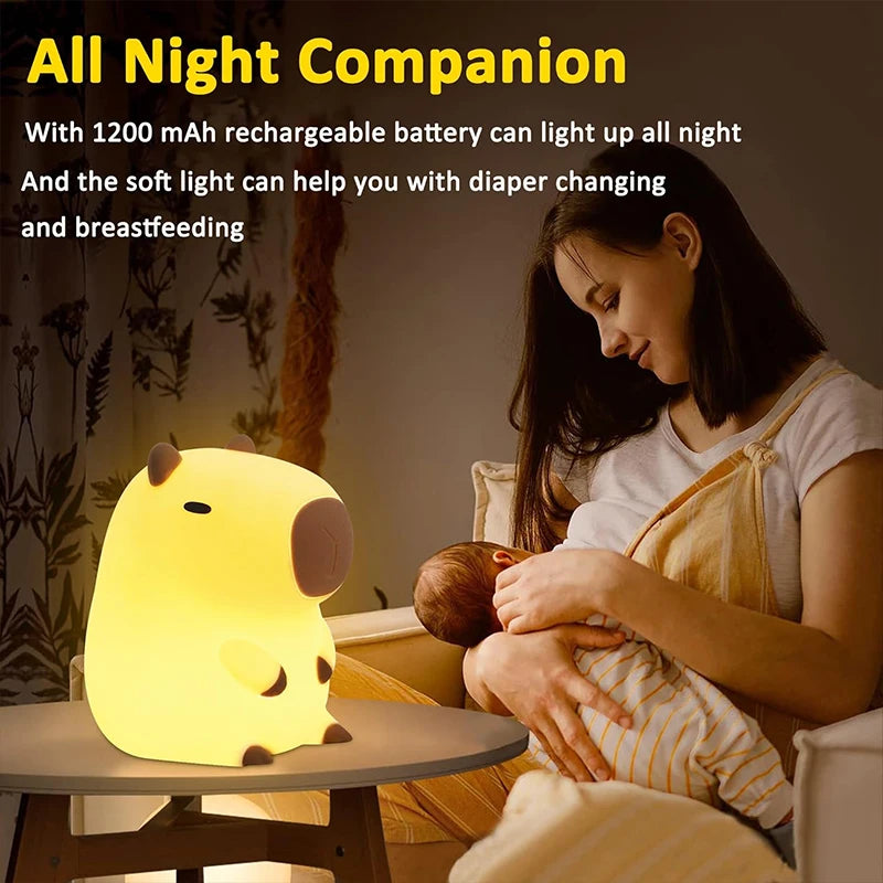 Capybara Night Light – Cute Soft Silicone LED Lamp (Rechargeable)