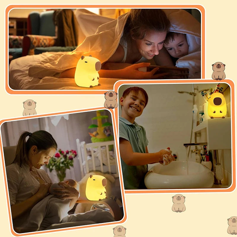 Capybara Night Light – Cute Soft Silicone LED Lamp (Rechargeable)