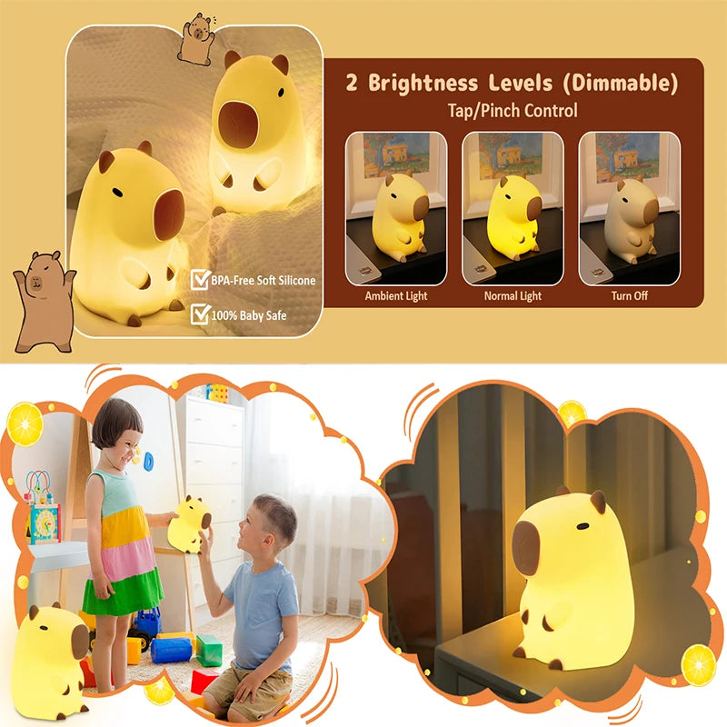 Capybara Night Light – Cute Soft Silicone LED Lamp (Rechargeable)